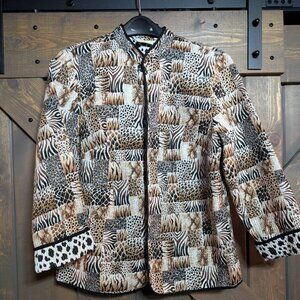 Alfred Dunner animal print patchwork reversible jacket; size 16W open-front
